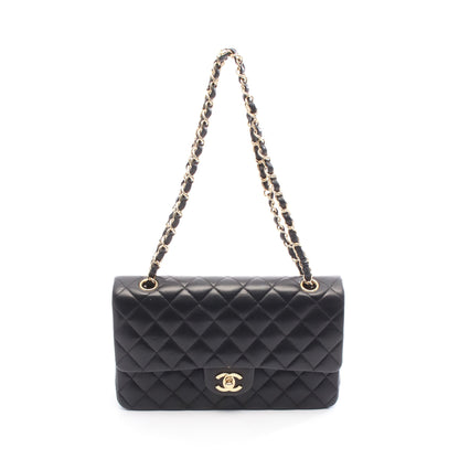 マトラッセ Wフラップ Wチェーンショルダーバッグ ラムスキン ブラック ゴールド金具 シャネル バッグ CHANEL