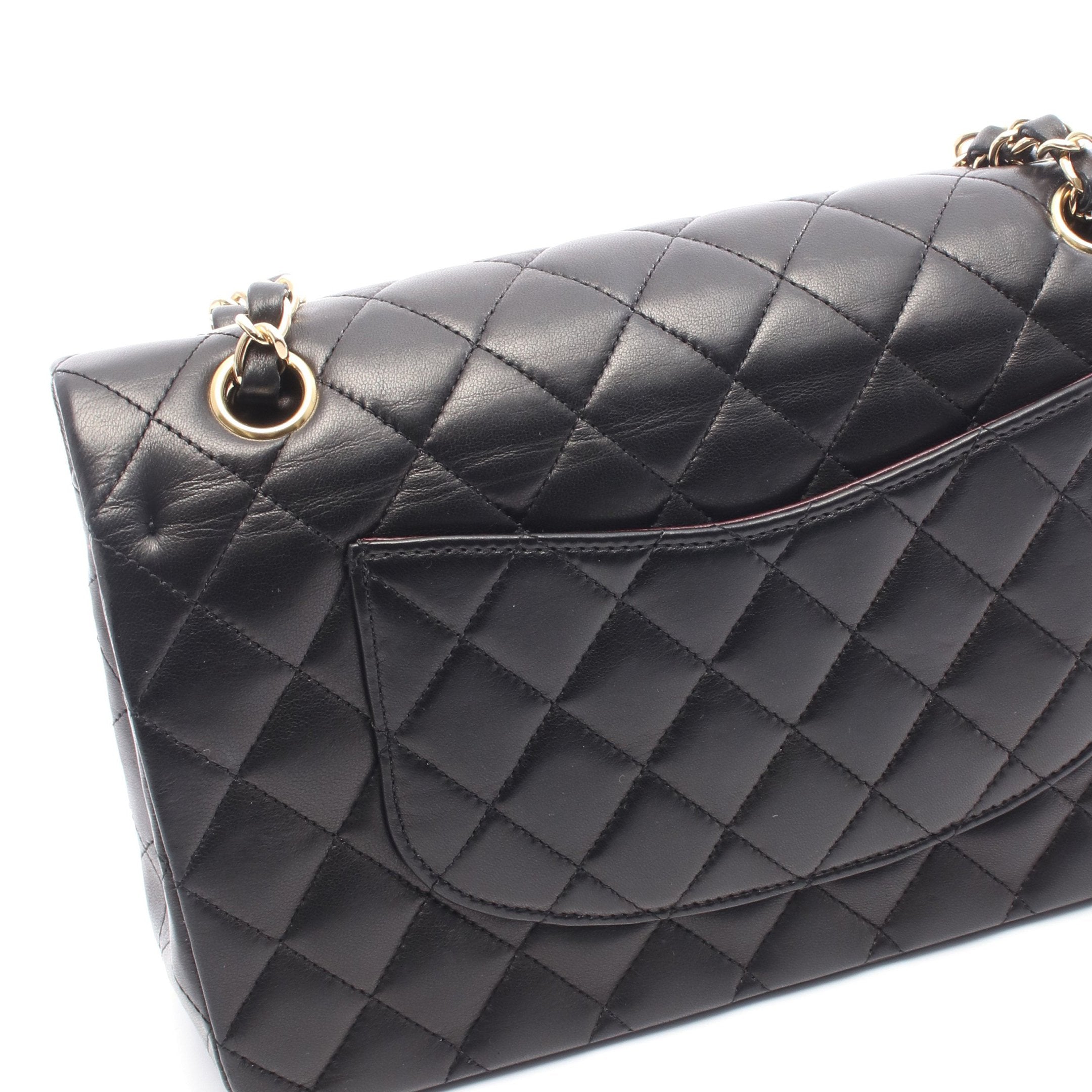 マトラッセ Wフラップ Wチェーンショルダーバッグ ラムスキン ブラック