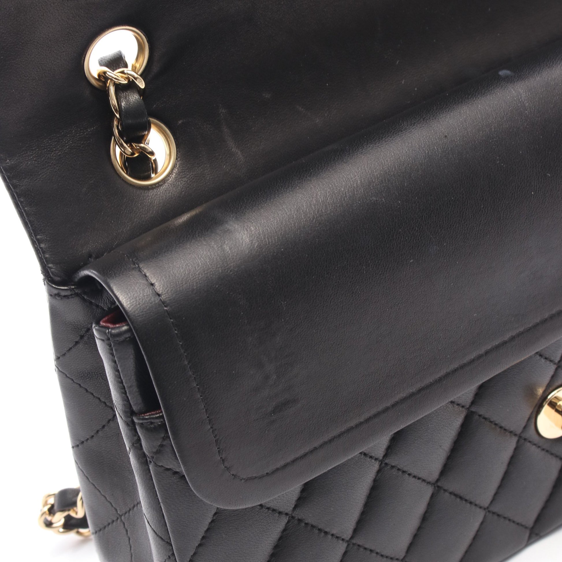 マトラッセ Wフラップ Wチェーンショルダーバッグ ラムスキン ブラック ゴールド金具 シャネル バッグ CHANEL