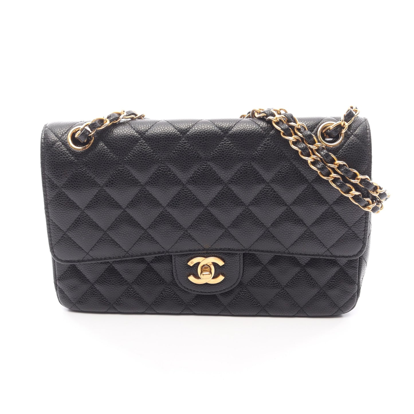 マトラッセ Wフラップ Wチェーンショルダーバッグ キャビアスキン ブラック ゴールド金具 シャネル バッグ CHANEL