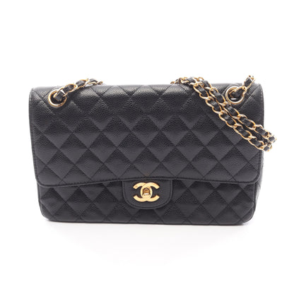 マトラッセ Wフラップ Wチェーンショルダーバッグ キャビアスキン ブラック ゴールド金具 シャネル バッグ CHANEL