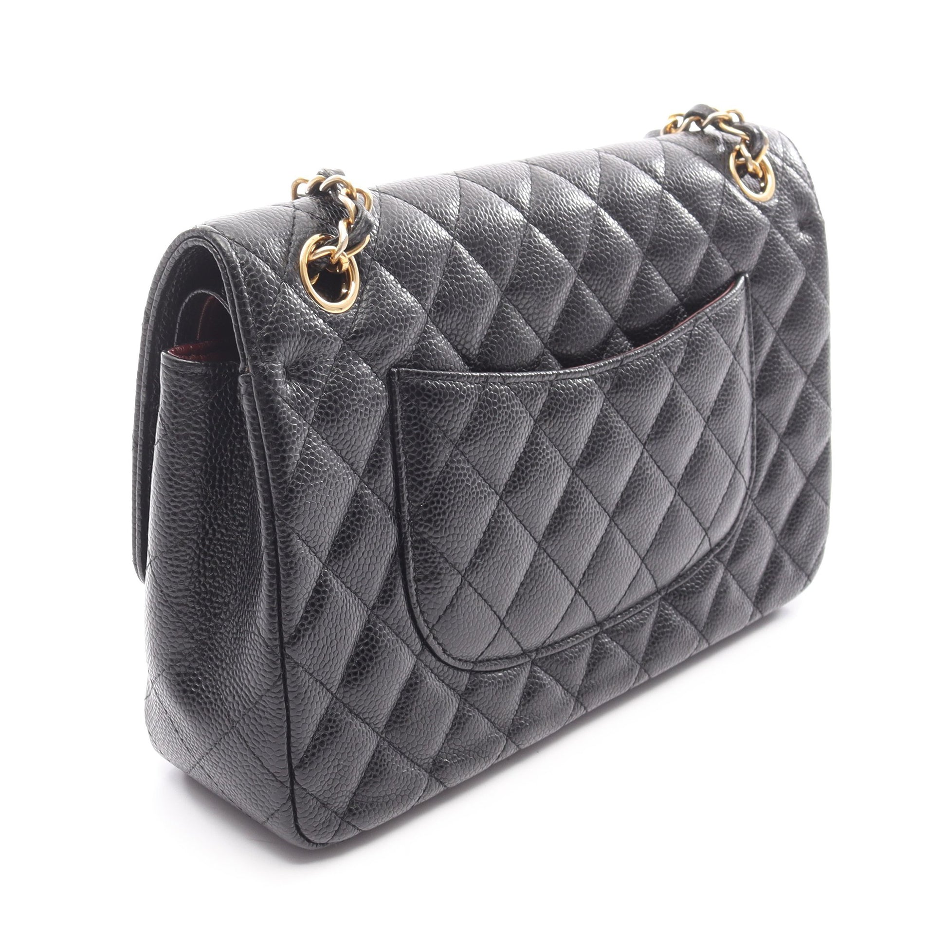 マトラッセ Wフラップ Wチェーンショルダーバッグ キャビアスキン ブラック ゴールド金具 シャネル バッグ CHANEL
