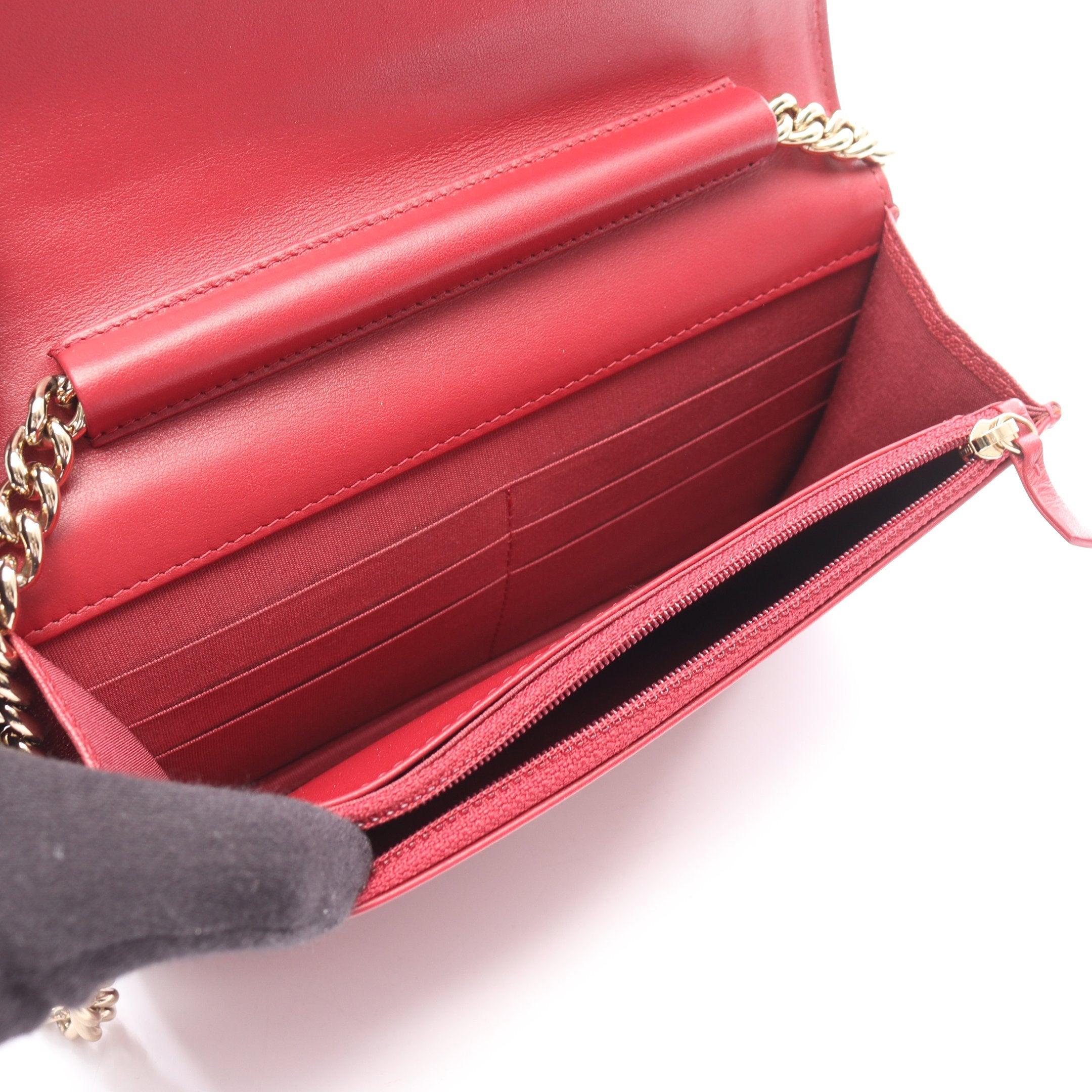 ボーイシャネル チェーンウォレット キャビアスキン レッド ゴールド