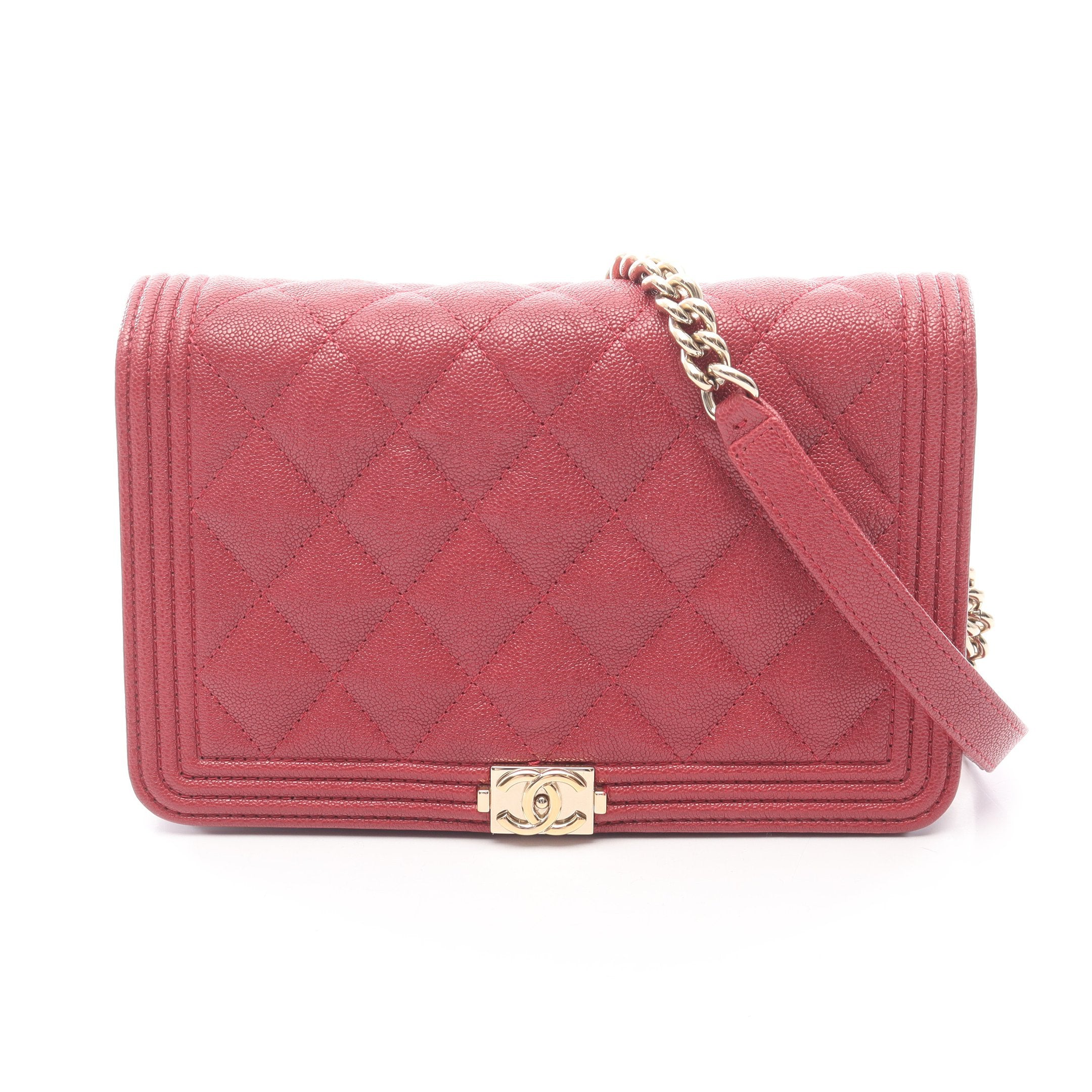 ボーイシャネル チェーンウォレット キャビアスキン レッド ゴールド
