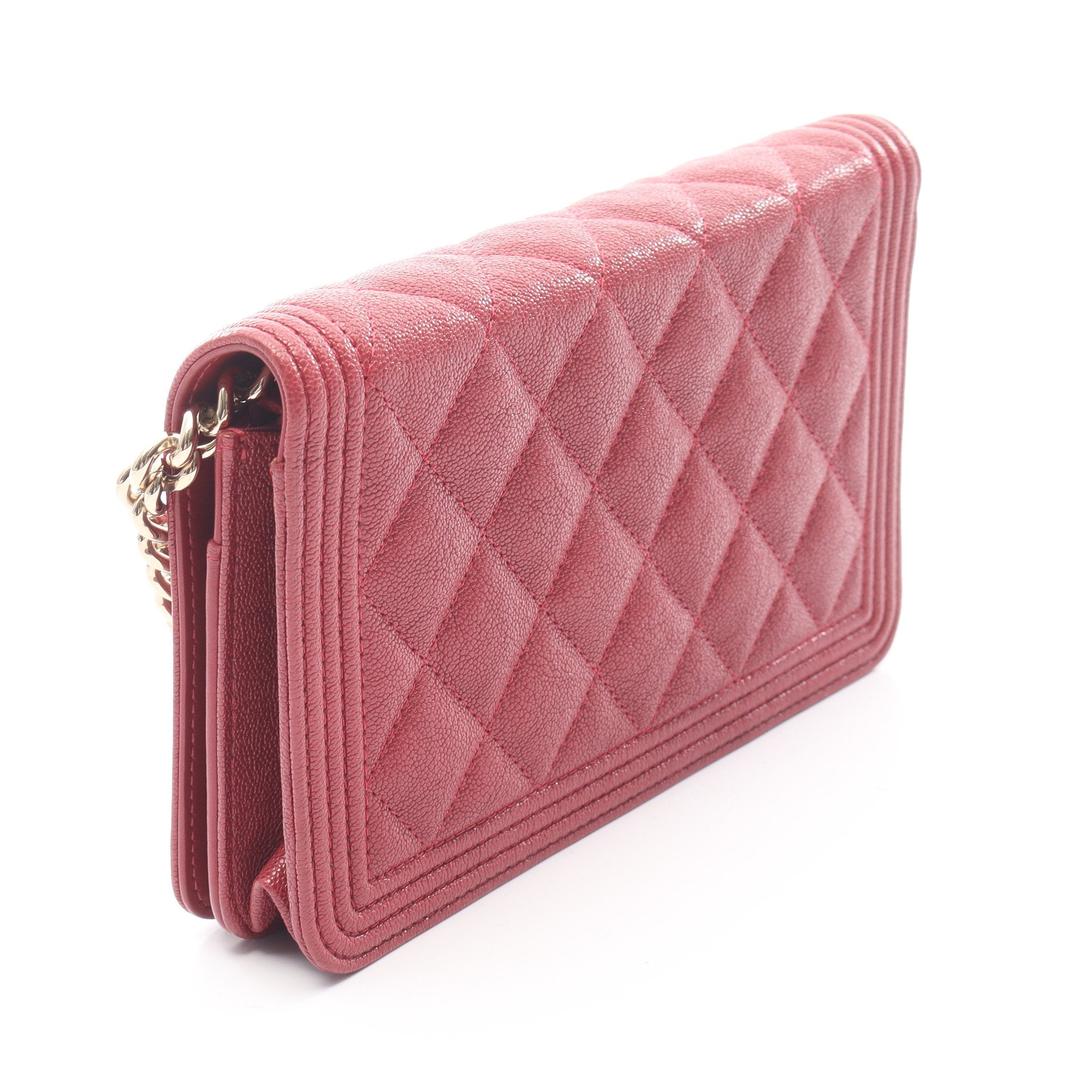 ボーイシャネル チェーンウォレット キャビアスキン レッド ゴールド