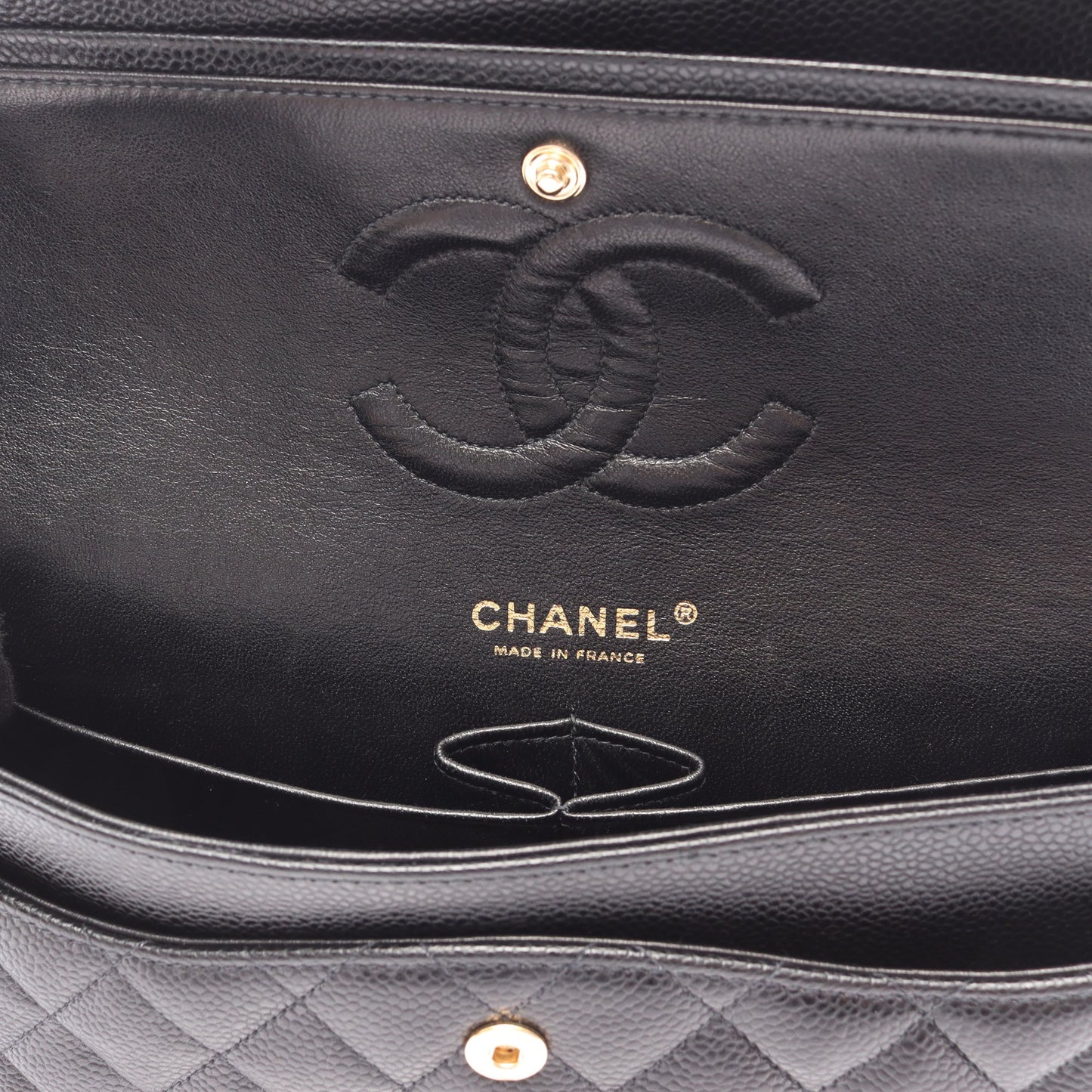 マトラッセ Wフラップ Wチェーンショルダーバッグ キャビアスキン ブラック ゴールド金具 シャネル バッグ CHANEL
