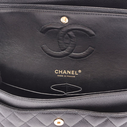 マトラッセ Wフラップ Wチェーンショルダーバッグ キャビアスキン ブラック ゴールド金具 シャネル バッグ CHANEL