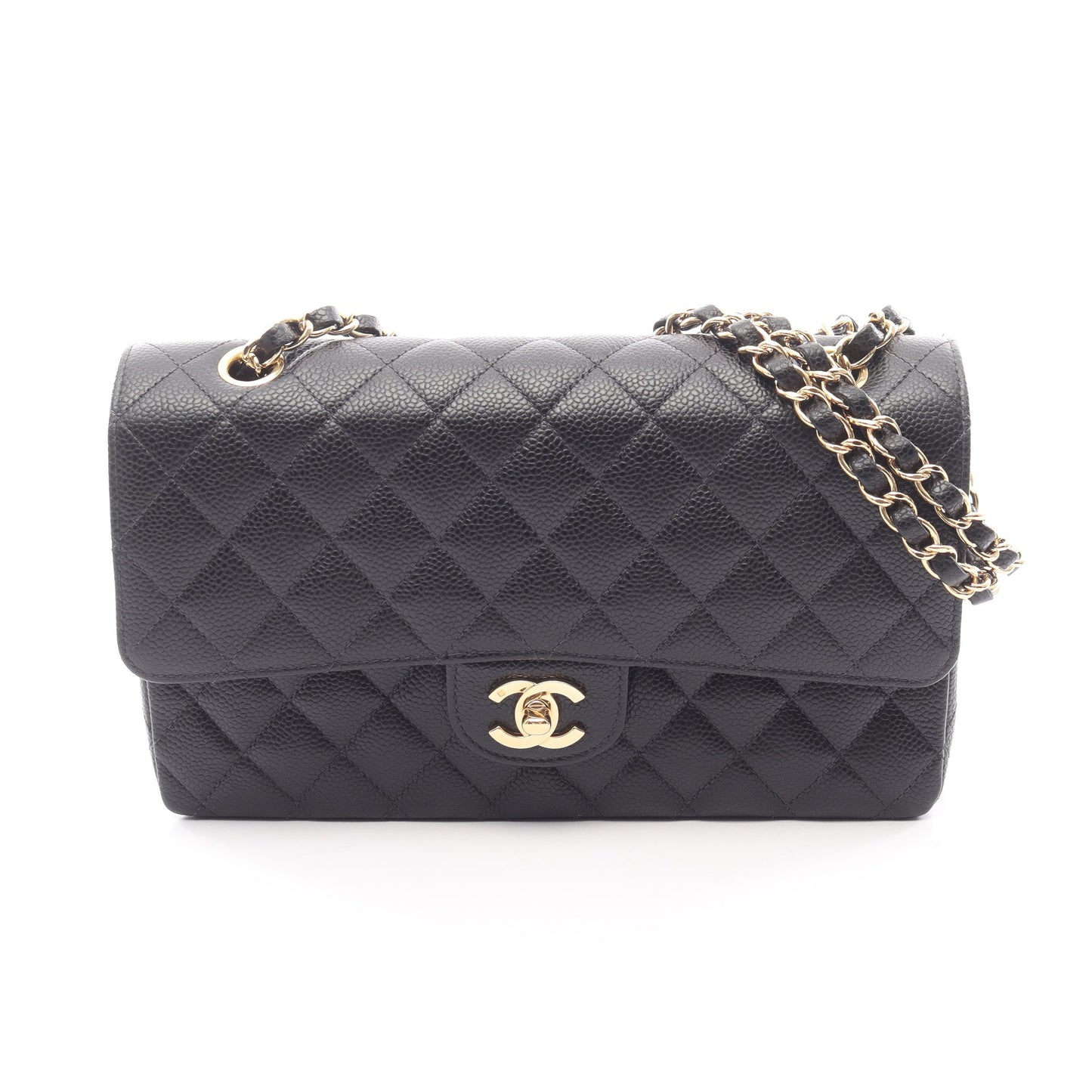 マトラッセ Wフラップ Wチェーンショルダーバッグ キャビアスキン ブラック ゴールド金具 シャネル バッグ CHANEL