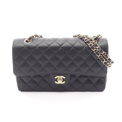 マトラッセ Wフラップ Wチェーンショルダーバッグ キャビアスキン ブラック ゴールド金具 シャネル バッグ CHANEL