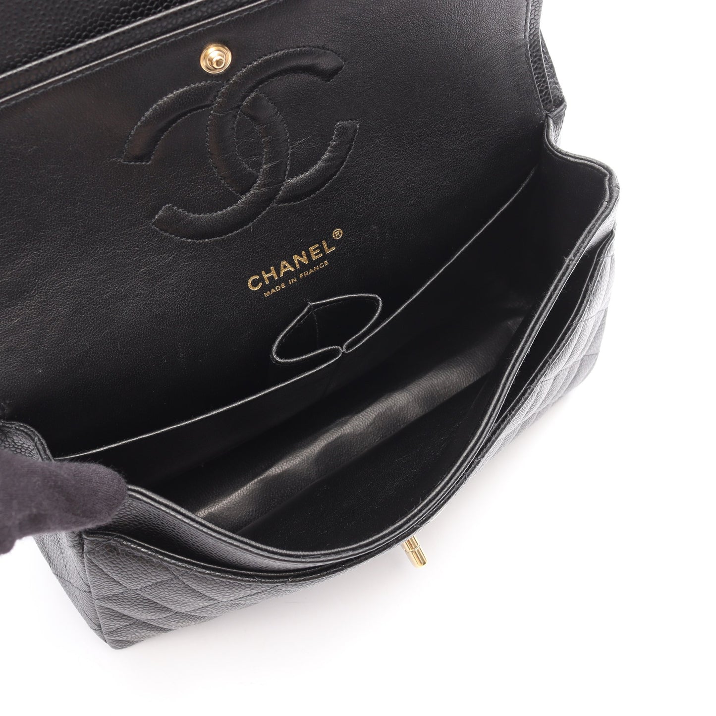 マトラッセ Wフラップ Wチェーンショルダーバッグ キャビアスキン ブラック ゴールド金具 シャネル バッグ CHANEL