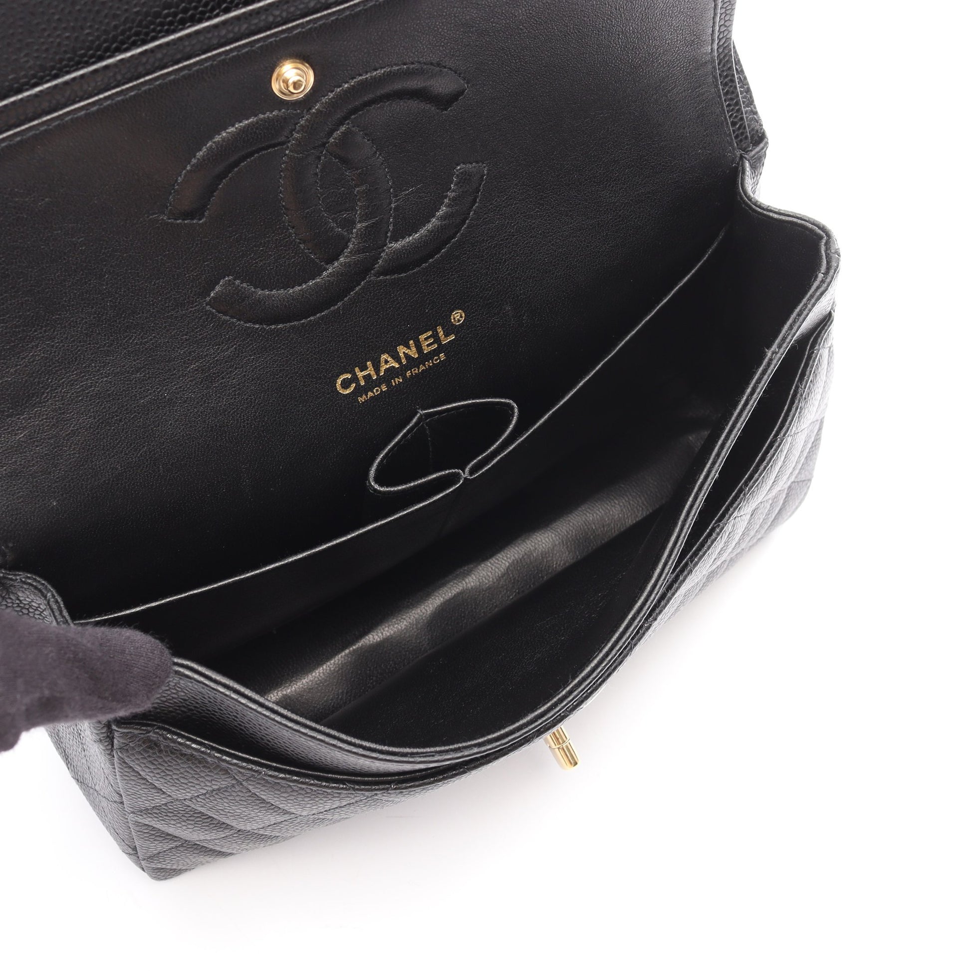 マトラッセ Wフラップ Wチェーンショルダーバッグ キャビアスキン ブラック ゴールド金具 シャネル バッグ CHANEL
