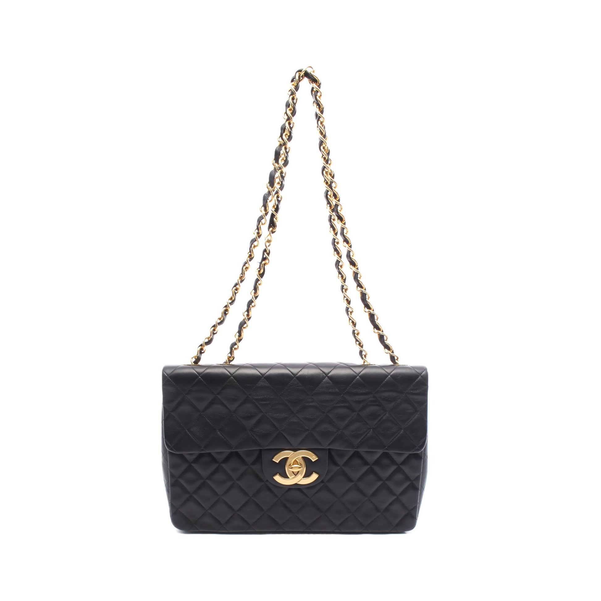 デカマトラッセ34 シングルフラップ Wチェーンショルダーバッグ ラムスキン ブラック ゴールド金具 シャネル バッグ CHANEL
