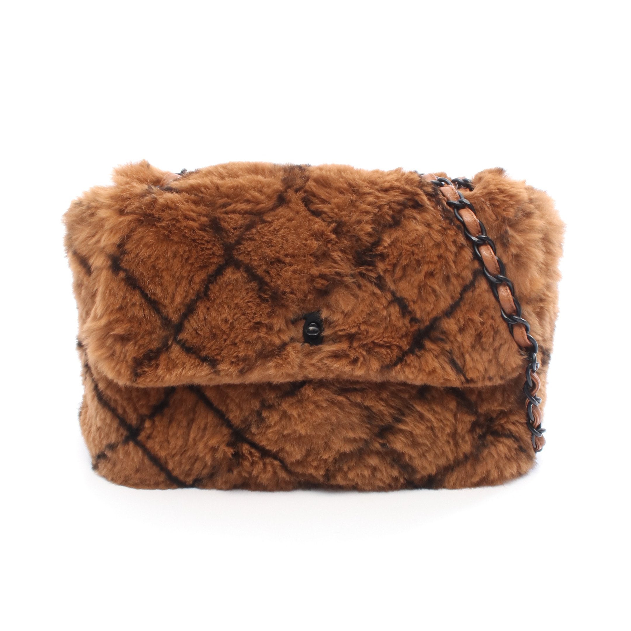 CHANEL ショルダーバッグ ブラウン チェーンショルダーバッグ ファー レザー ブラウン ブラック ブラック