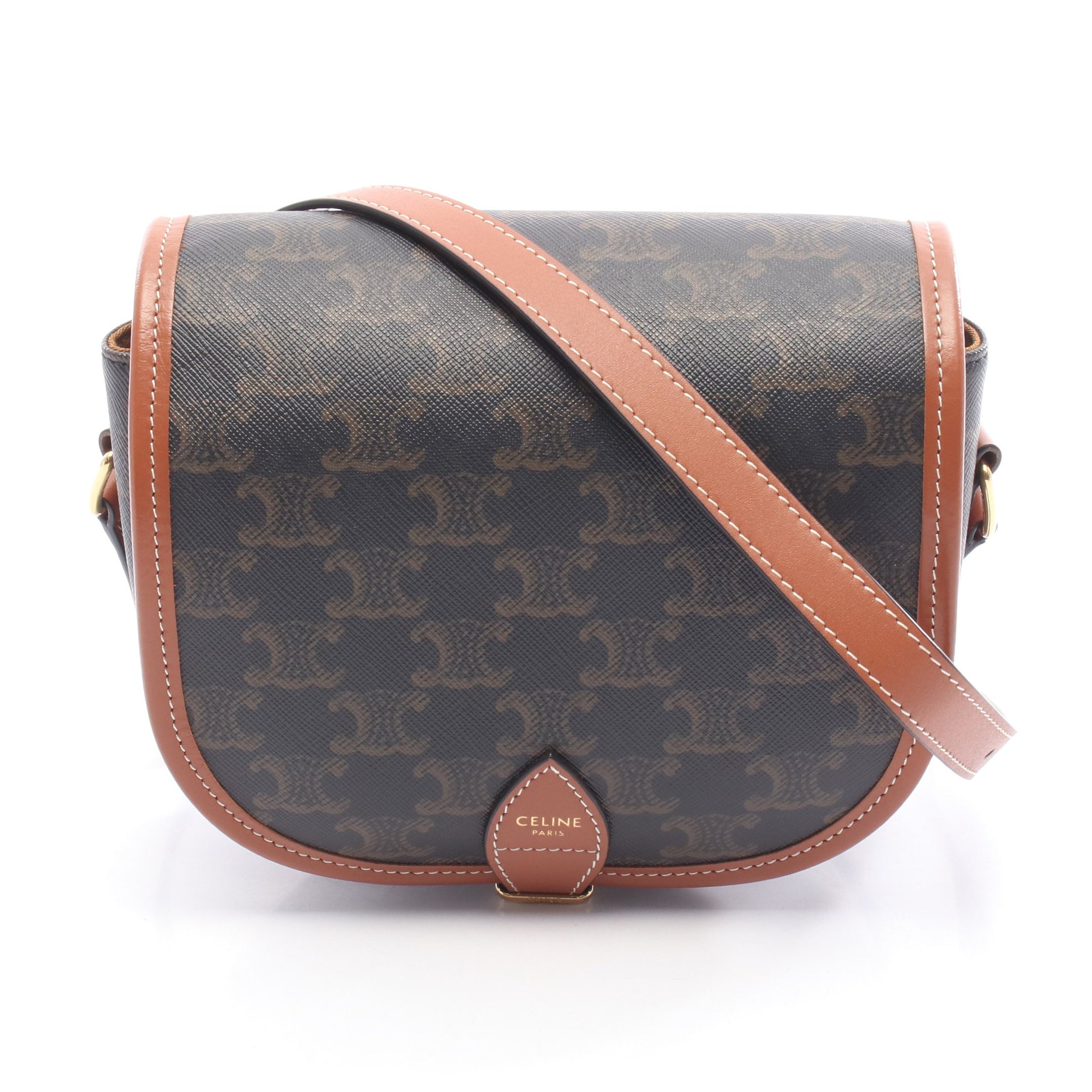 フォルコ ミディアムバッグ トリオンフ ショルダーバッグ PVC レザー ダークブラウン ブラウン セリーヌ バッグ CELINE