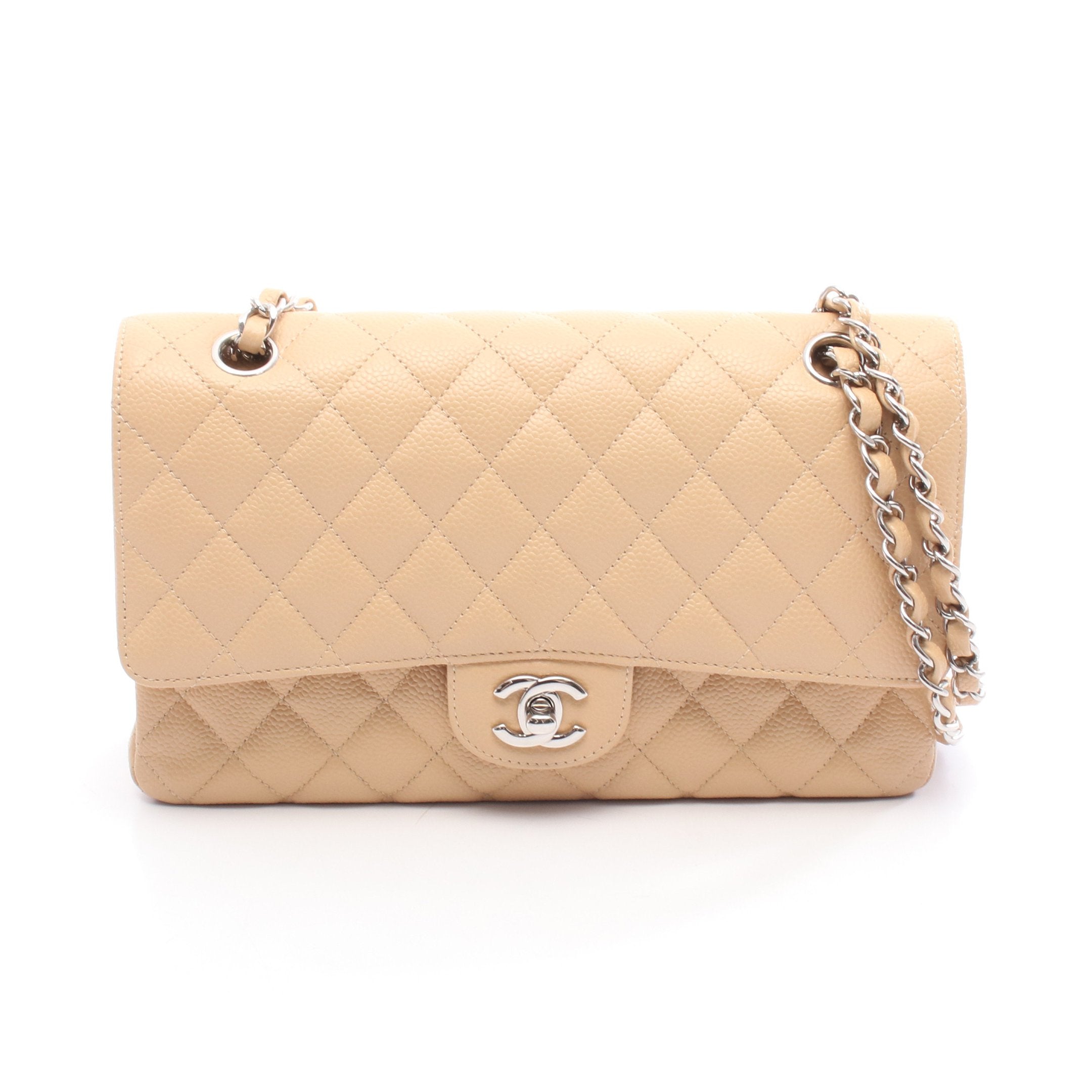 マトラッセ Wフラップ Wチェーンショルダーバッグ キャビアスキン