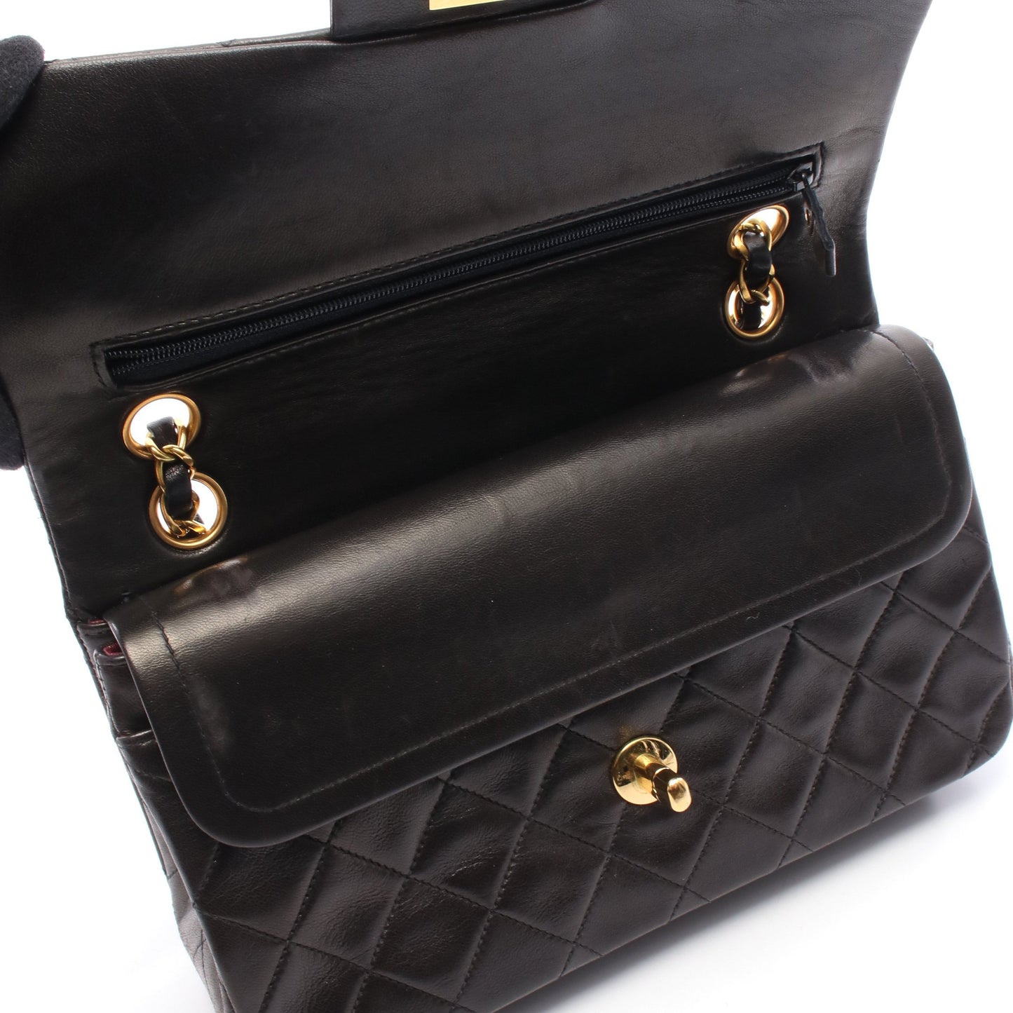 マトラッセ Wフラップ Wチェーンショルダーバッグ ラムスキン ブラック ゴールド金具 シャネル バッグ CHANEL