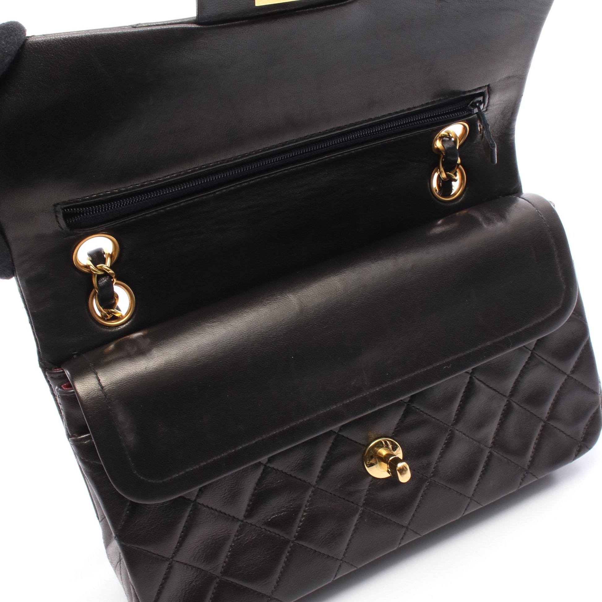 マトラッセ Wフラップ Wチェーンショルダーバッグ ラムスキン ブラック ゴールド金具 シャネル バッグ CHANEL