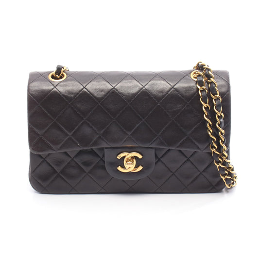 マトラッセ Wフラップ Wチェーンショルダーバッグ ラムスキン ブラック ゴールド金具 シャネル バッグ CHANEL