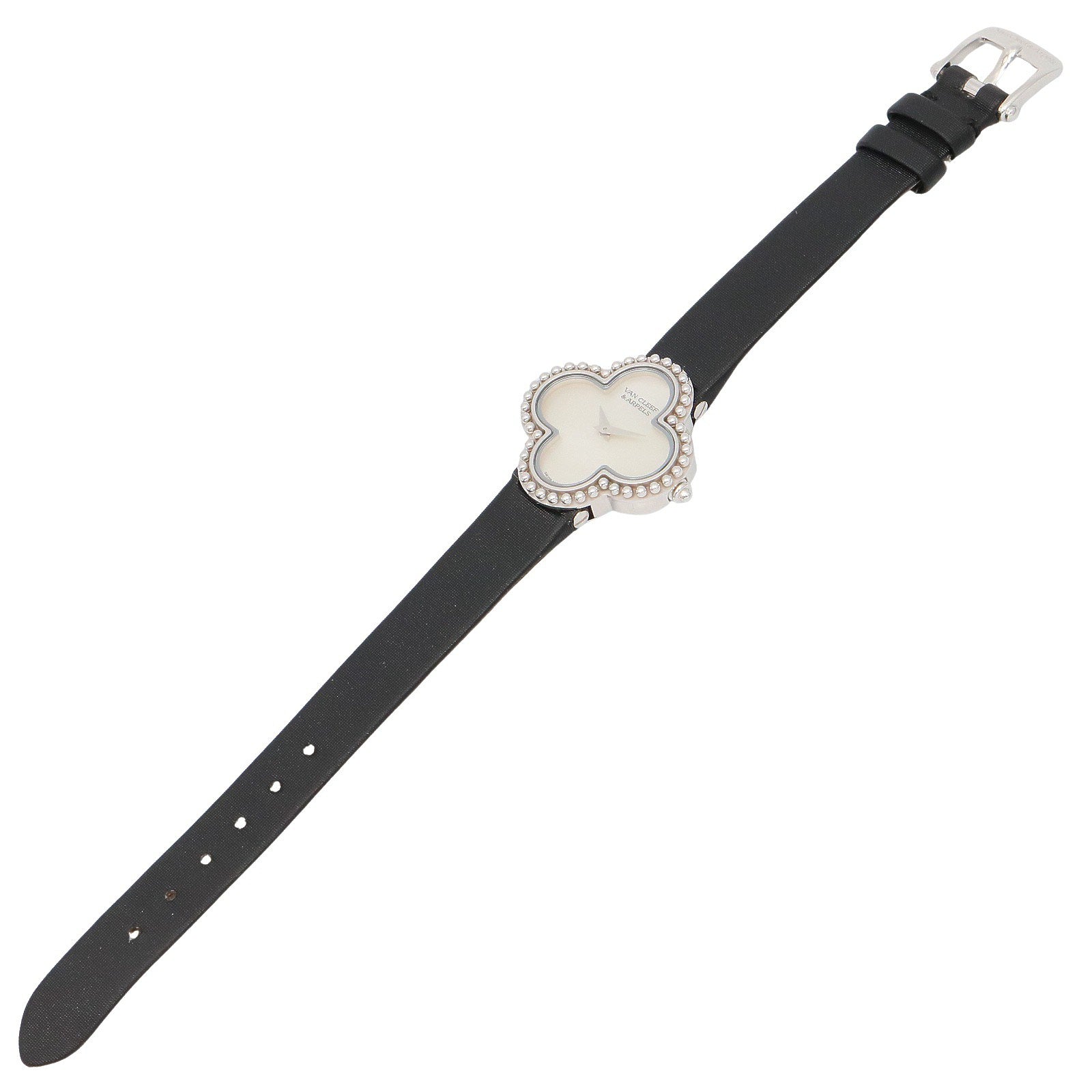 アルハンブラ スモールモデル ウォッチ レディース 腕時計 クオーツ K18WG（ホワイトゴールド） レザー ホワイト ホワイトシェル ヴァンクリーフアンドアーペル 時計 Van Cleef & Arpels