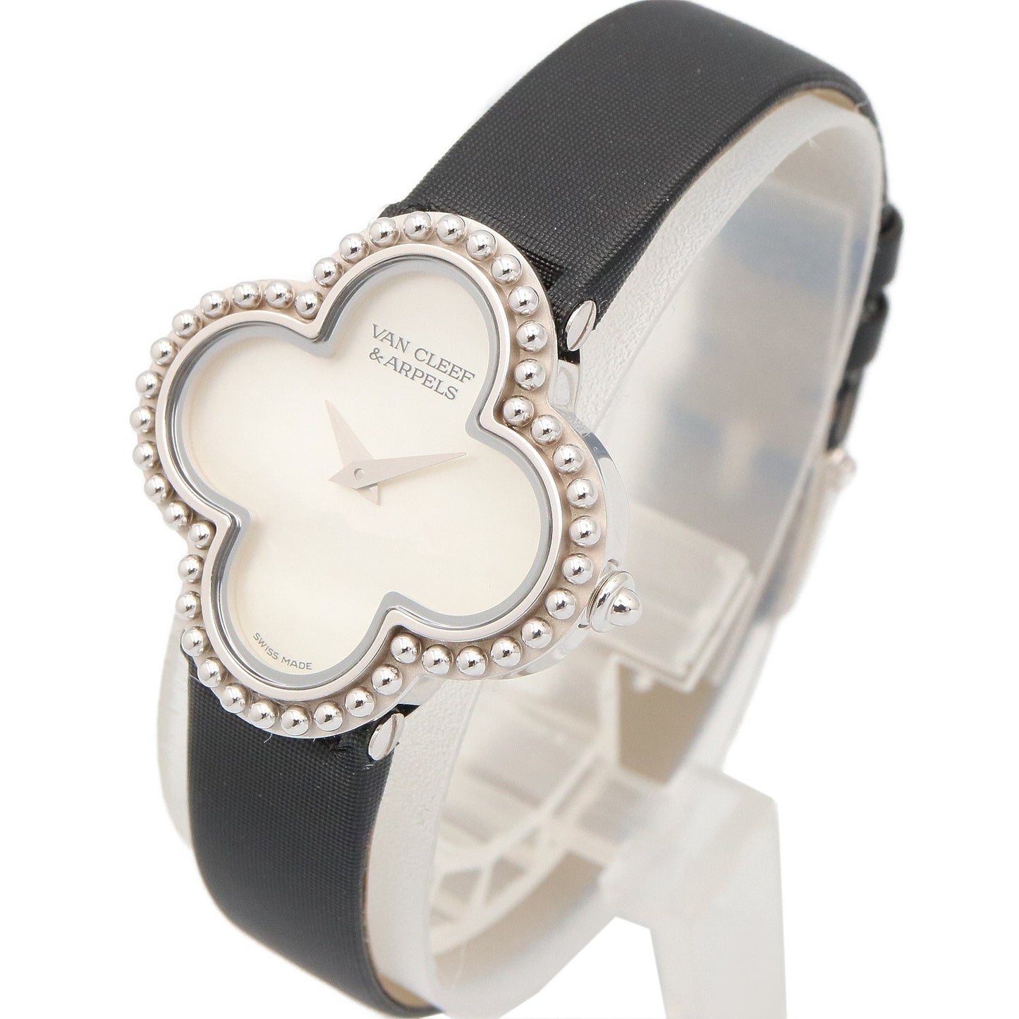 アルハンブラ スモールモデル ウォッチ レディース 腕時計 クオーツ K18WG（ホワイトゴールド） レザー ホワイト ホワイトシェル ヴァンクリーフアンドアーペル 時計 Van Cleef & Arpels