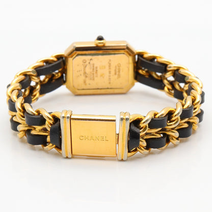 プルミエール L レディース 腕時計 クオーツ GP（ゴールドメッキ） レザー ブラック シャネル 時計 CHANEL