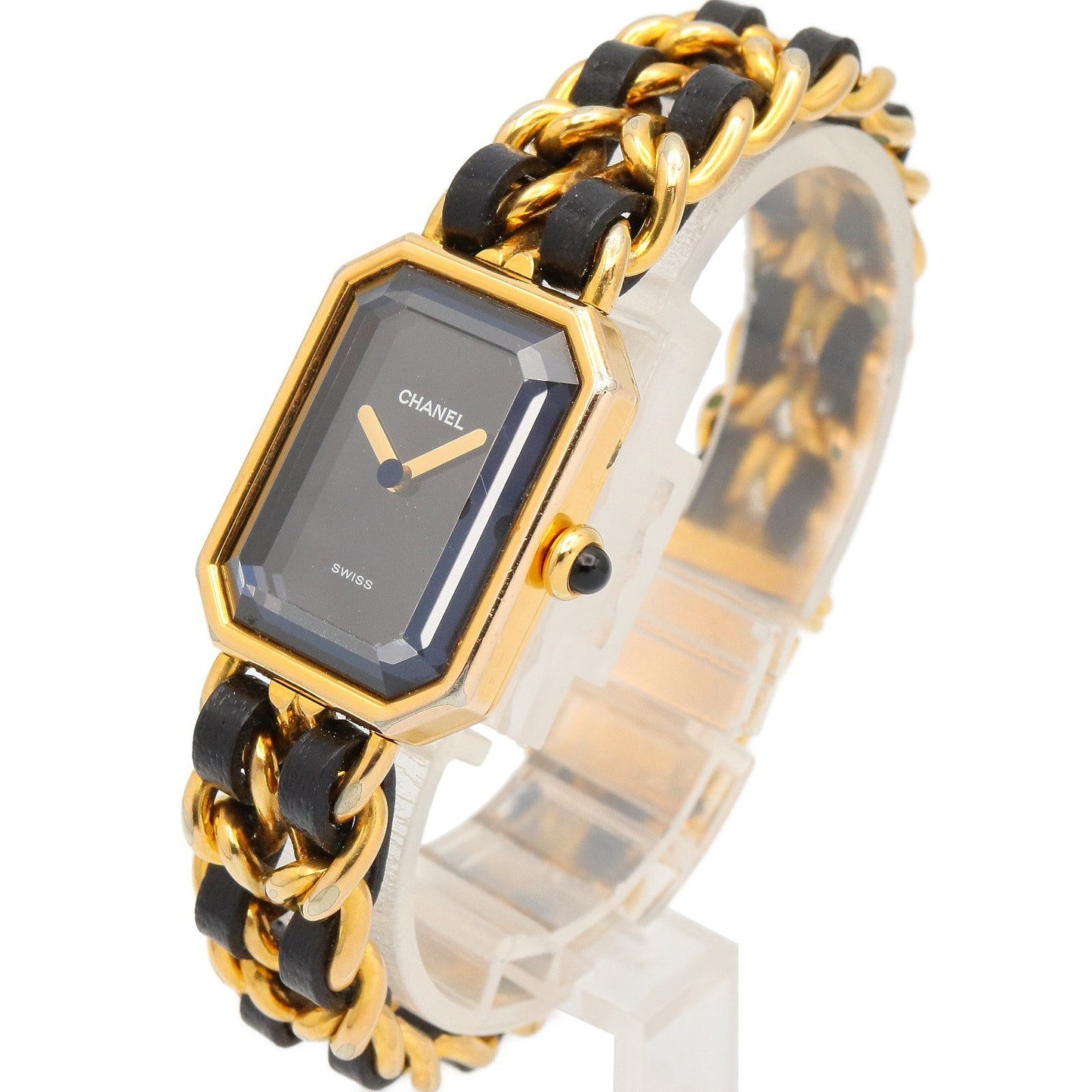 プルミエール L レディース 腕時計 クオーツ GP（ゴールドメッキ） レザー ブラック シャネル 時計 CHANEL