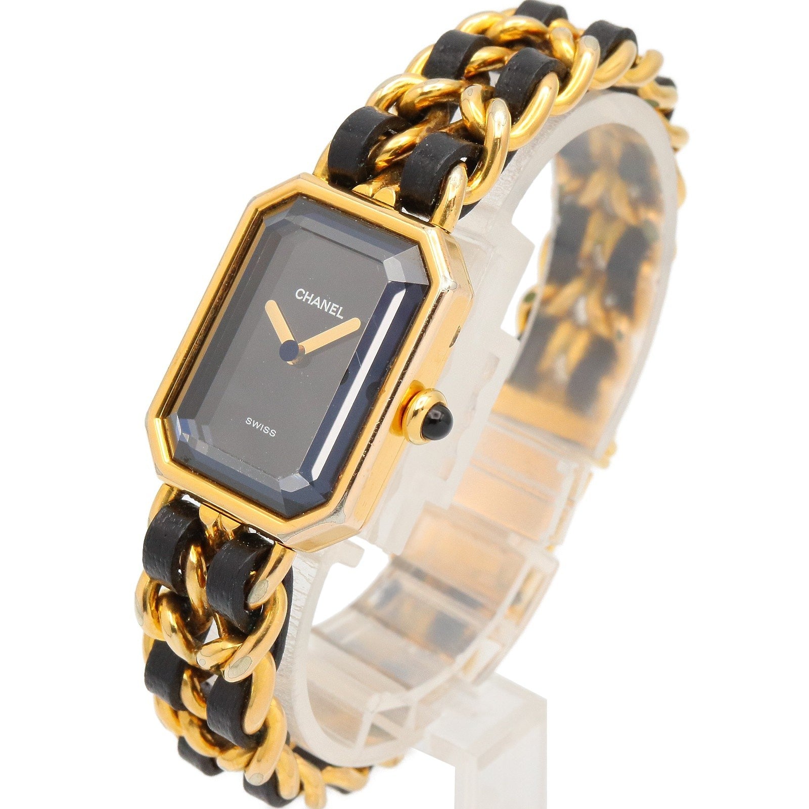 プルミエール L レディース 腕時計 クオーツ GP（ゴールドメッキ） レザー ブラック シャネル 時計 CHANEL