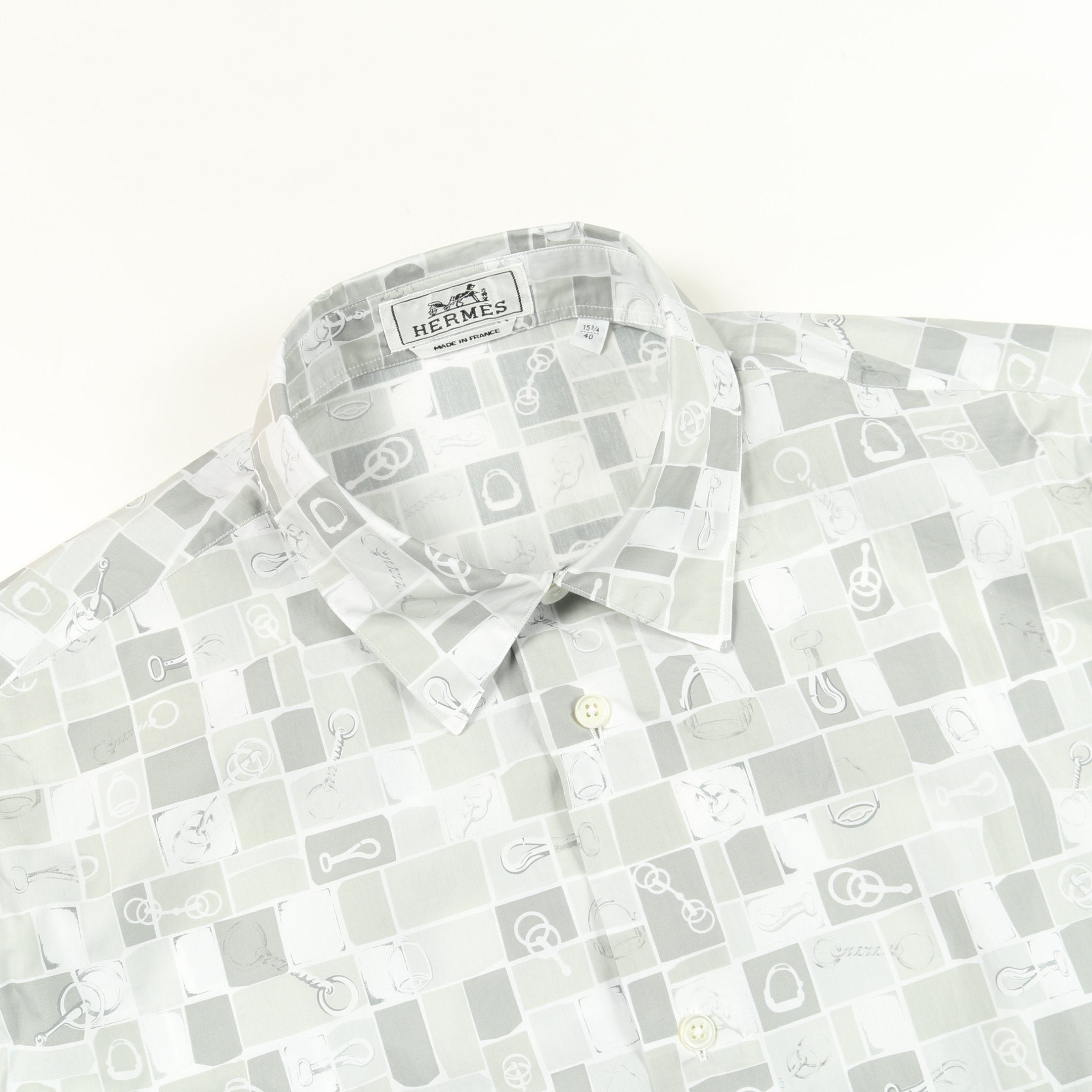 モザイク エケストル シャツ 長袖 コットン ライトグレー エルメス – RECLO