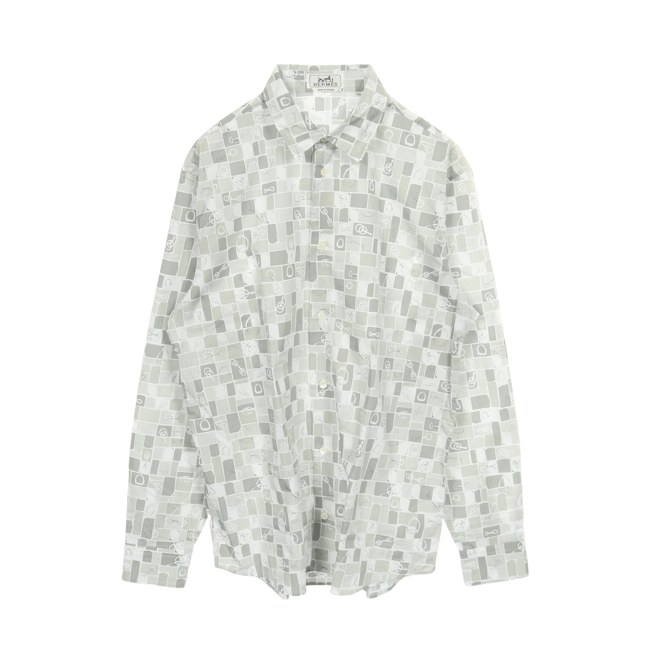 モザイク エケストル シャツ 長袖 コットン ライトグレー エルメス – RECLO