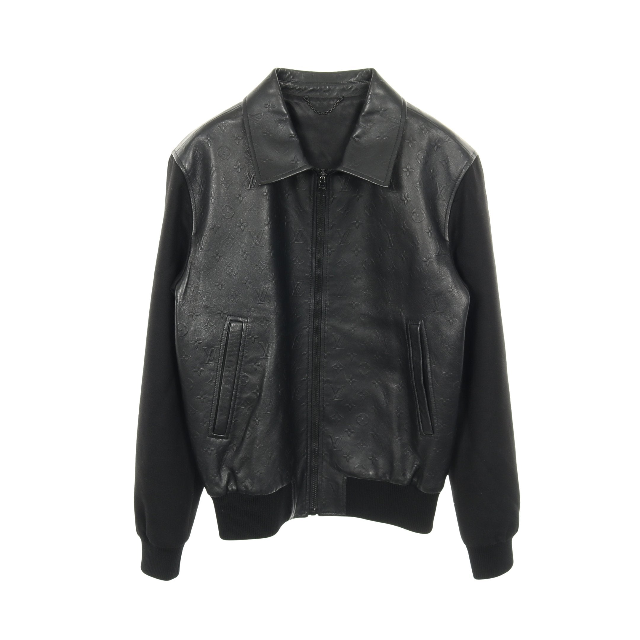 モノグラム ブルゾン レザージャケット レザー ウール ブラック 切替