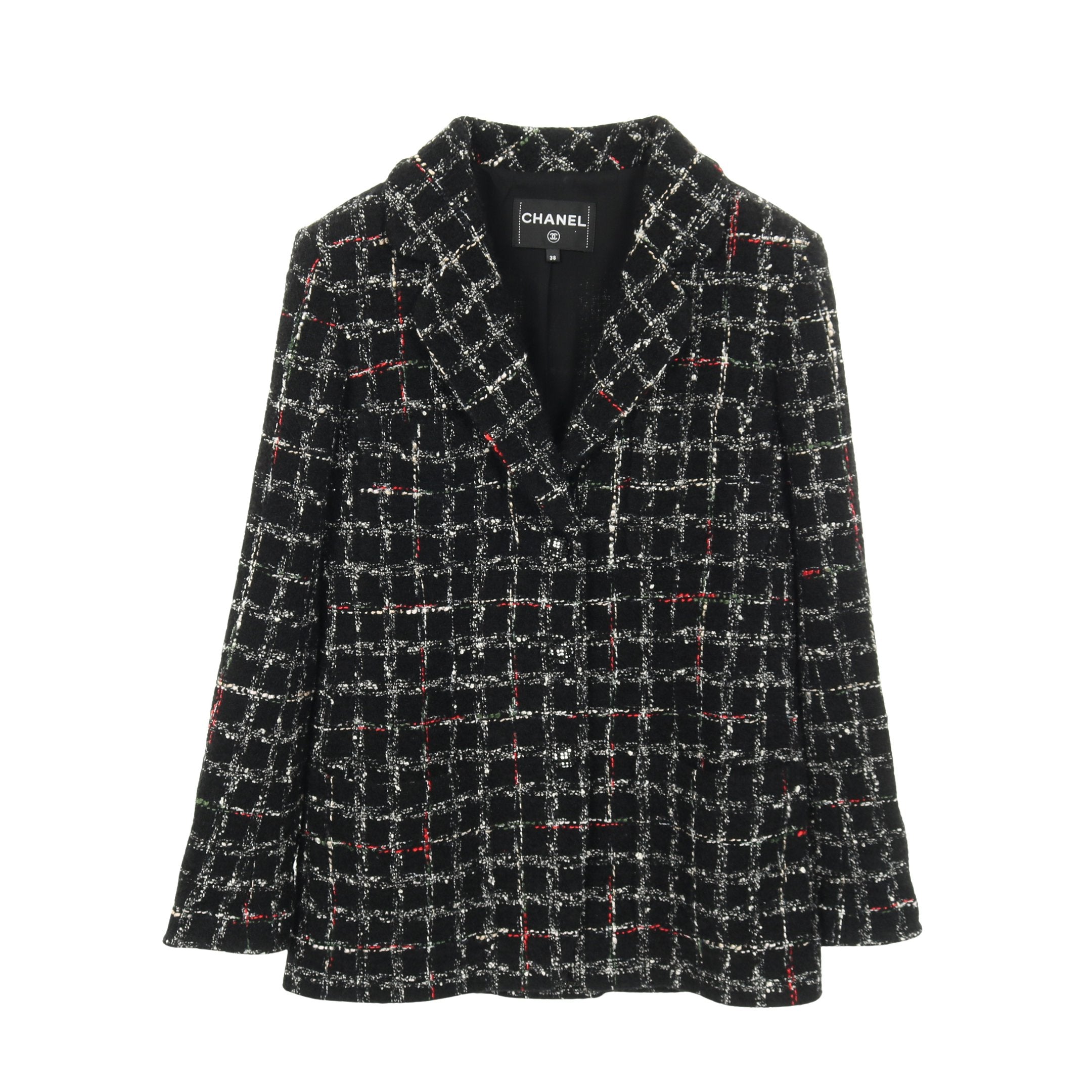 CHANEL // 98P ココマーク ツイード ロング ジャケット 新品同様シャネルツイードロングジャケットコートブラックグレーウール