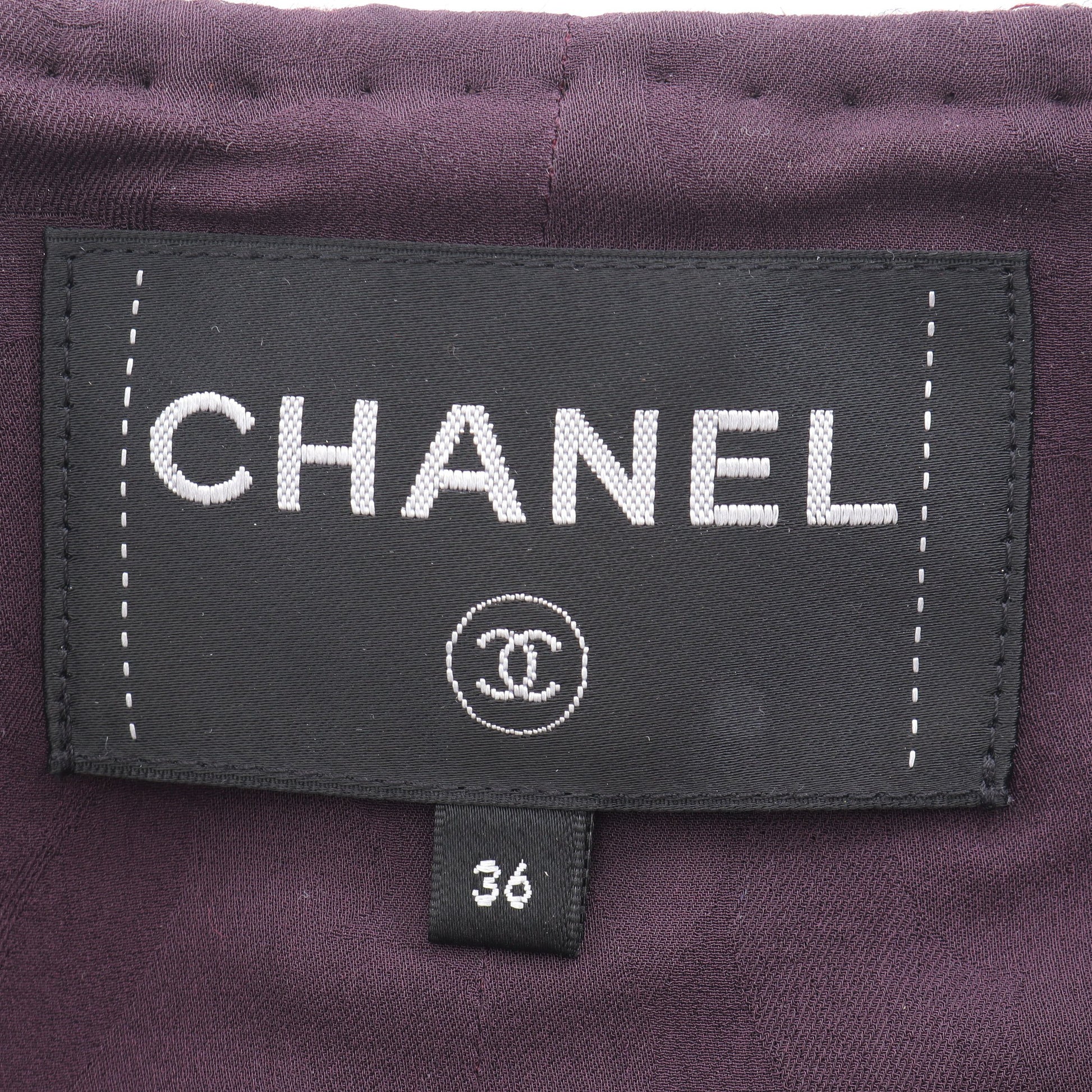 ココマークボタン ツイード ジャケット ウール ダークパープル シャネル アウター CHANEL