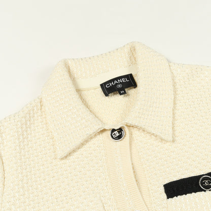 ココマークボタン ニット ジャケット 半袖 コットン ビスコース アイボリー ブラック シャネル アウター CHANEL