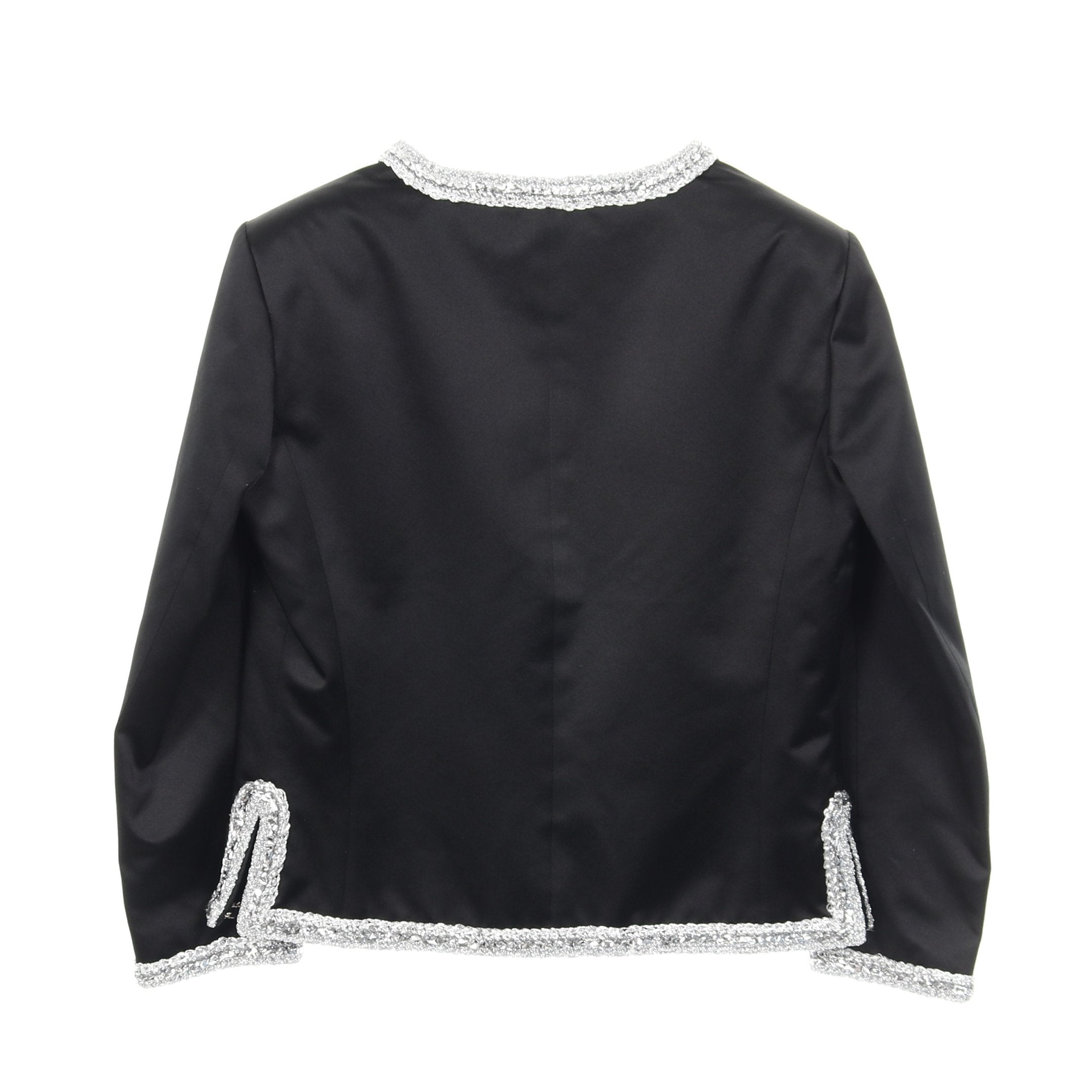 ココマークボタン ノーカラージャケット シルク ブラック シルバー 20S