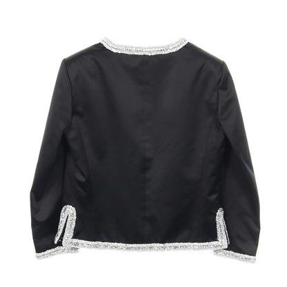 ココマークボタン ノーカラージャケット シルク ブラック シルバー 20S シャネル アウター CHANEL