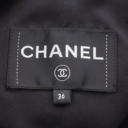 ココマークボタン ノーカラージャケット シルク ブラック シルバー 20S シャネル アウター CHANEL
