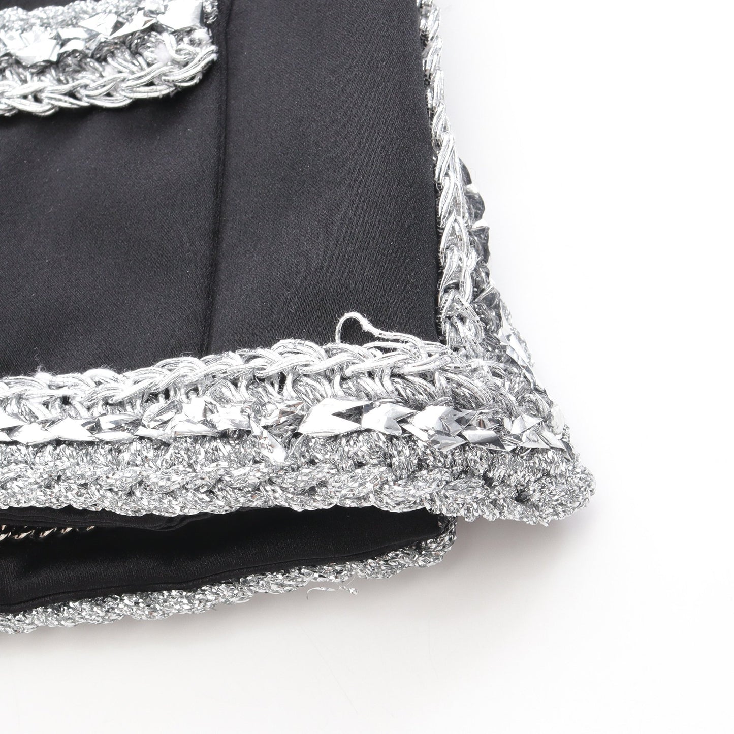 ココマークボタン ノーカラージャケット シルク ブラック シルバー 20S シャネル アウター CHANEL