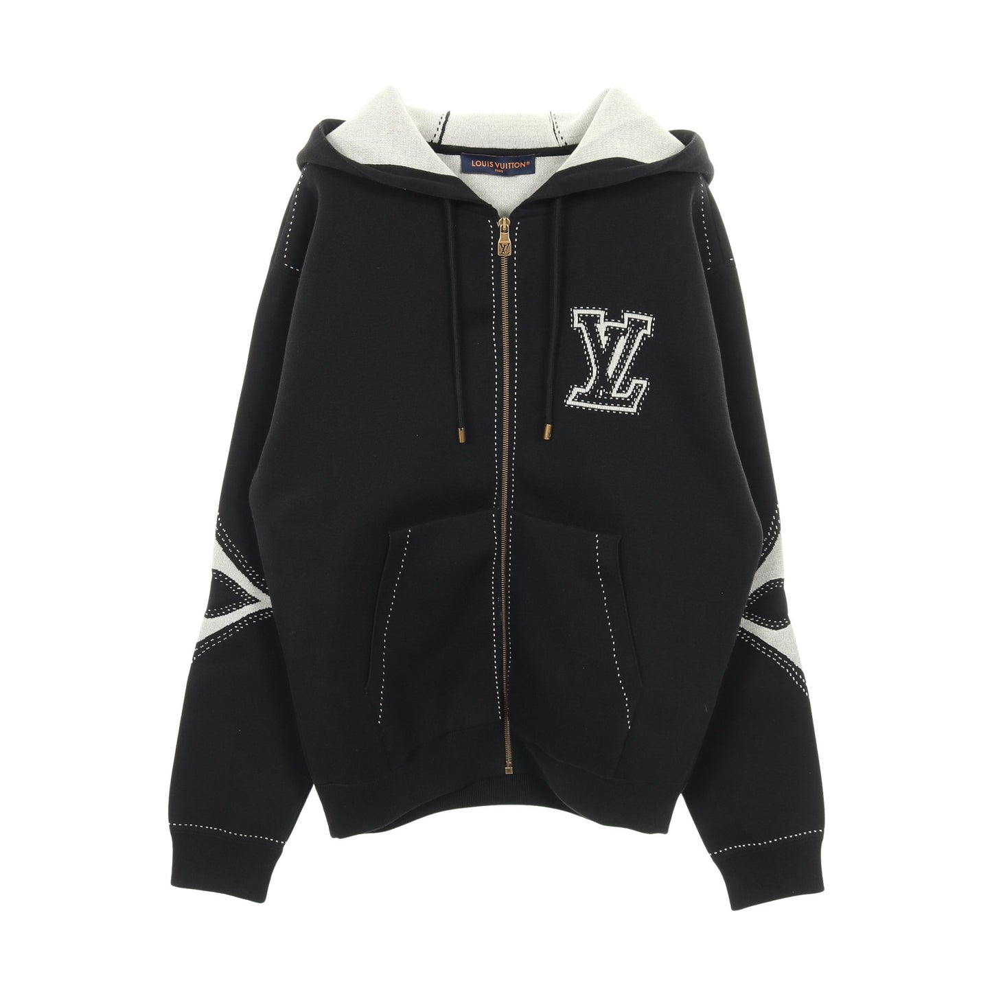 グラフィックインターシャ ジップコットンフーディ ジップアップパーカー コットン ブラック ルイヴィトン トップス LOUIS VUITTON