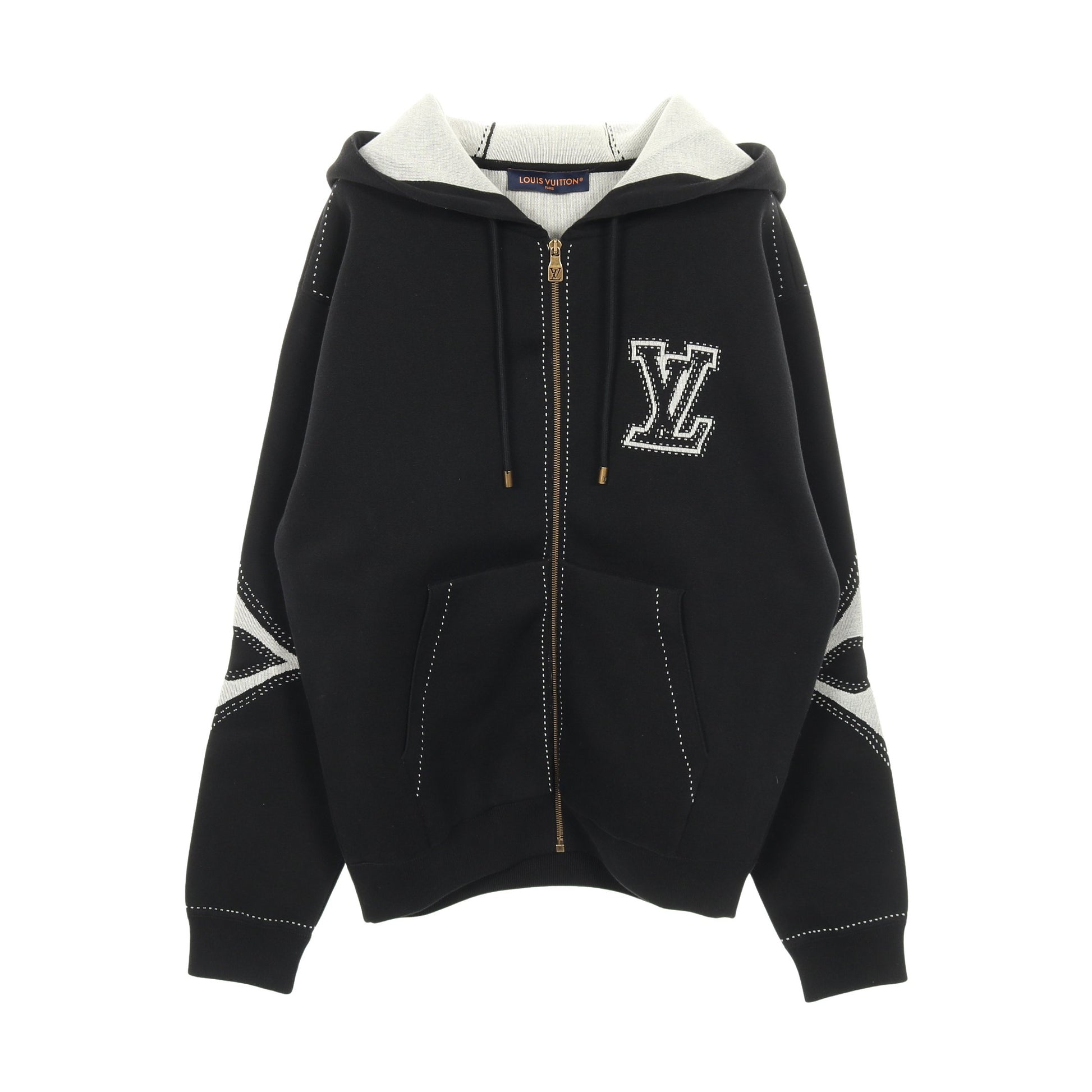 グラフィックインターシャ ジップコットンフーディ ジップアップパーカー コットン ブラック ルイヴィトン トップス LOUIS VUITTON