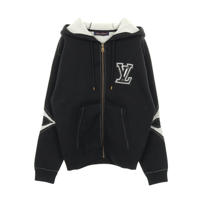 グラフィックインターシャ ジップコットンフーディ ジップアップパーカー コットン ブラック ルイヴィトン トップス LOUIS VUITTON