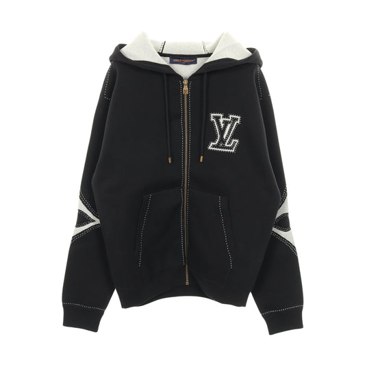 グラフィックインターシャ ジップコットンフーディ ジップアップパーカー コットン ブラック ルイヴィトン トップス LOUIS VUITTON