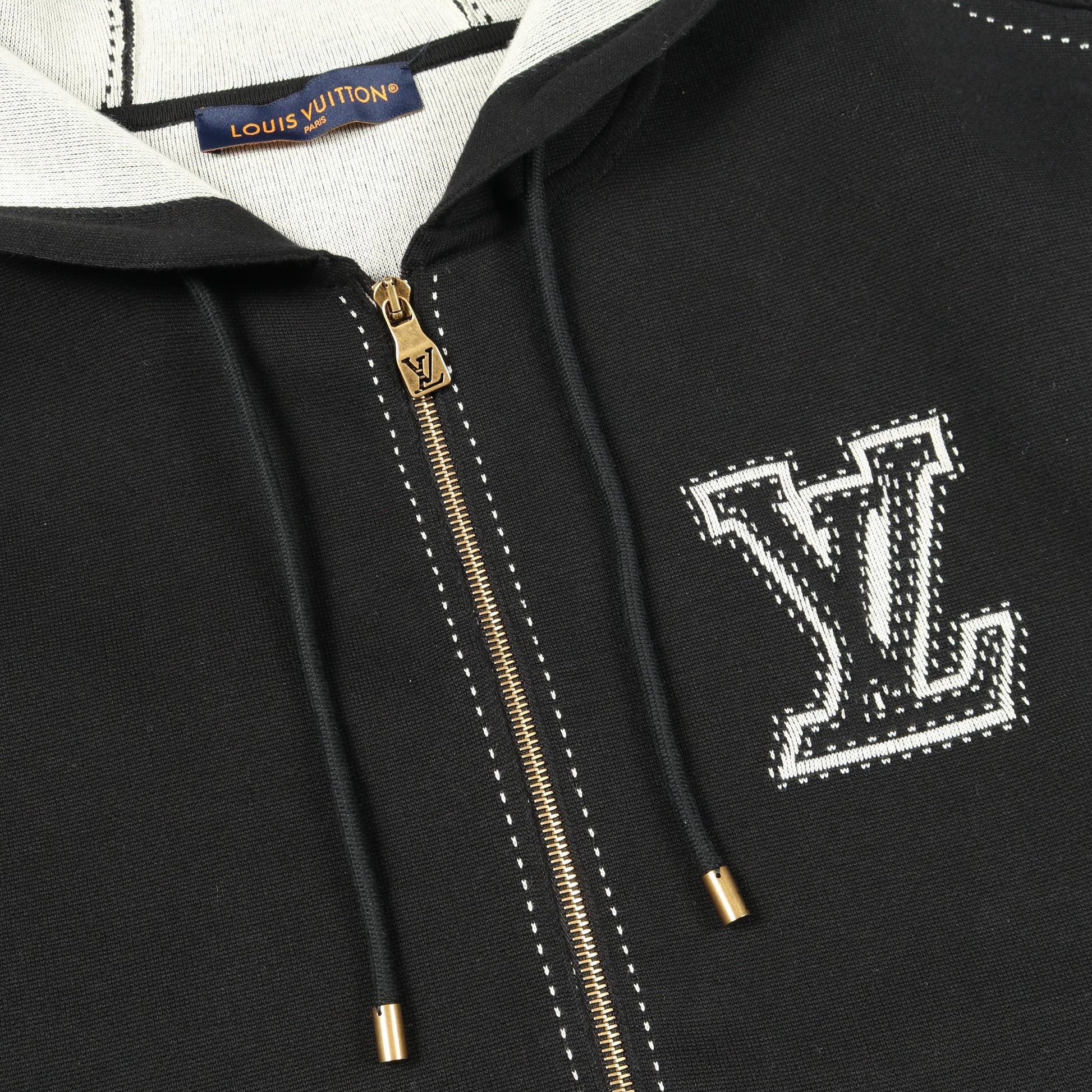 グラフィックインターシャ ジップコットンフーディ ジップアップパーカー コットン ブラック ルイヴィトン トップス LOUIS VUITTON