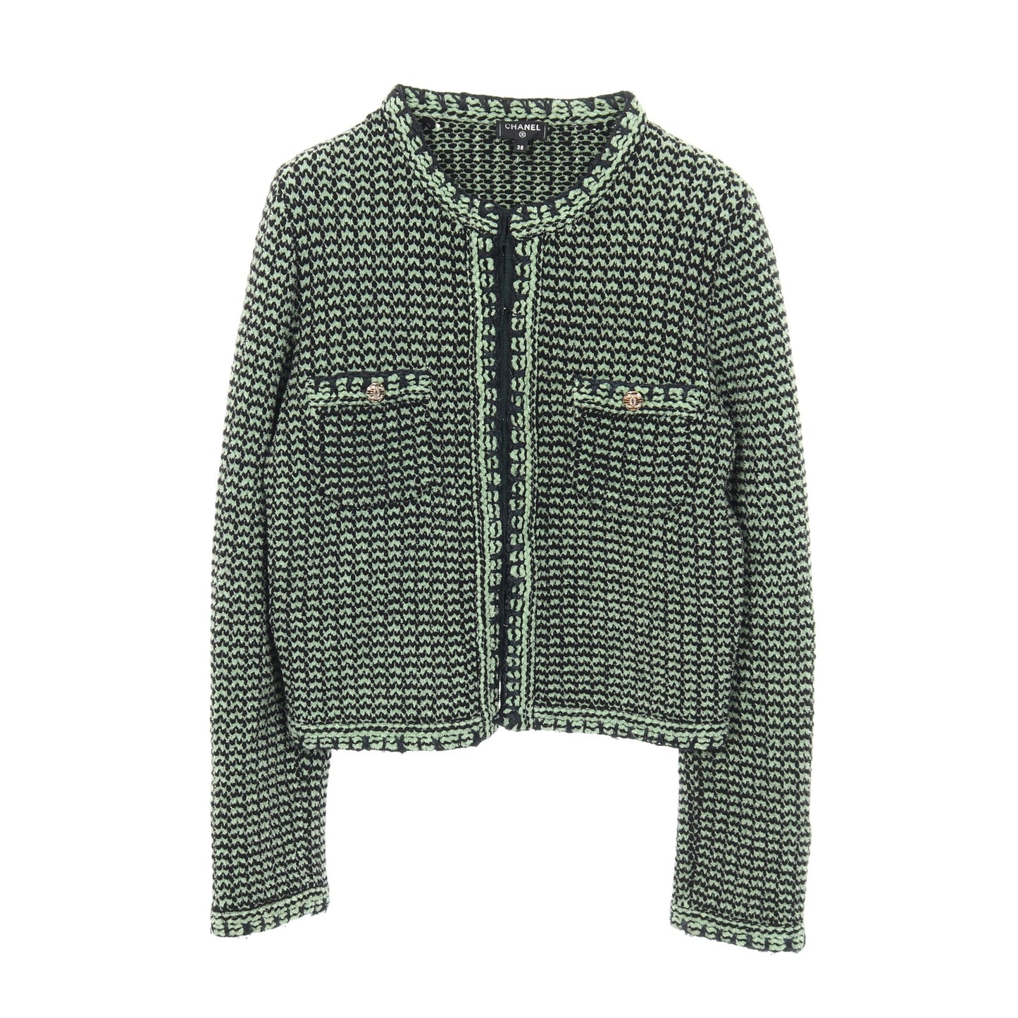 ココマークボタン ニットジャケット ツイード カーディガン カシミヤ コットン ナイロン グリーン シャネル トップス CHANEL