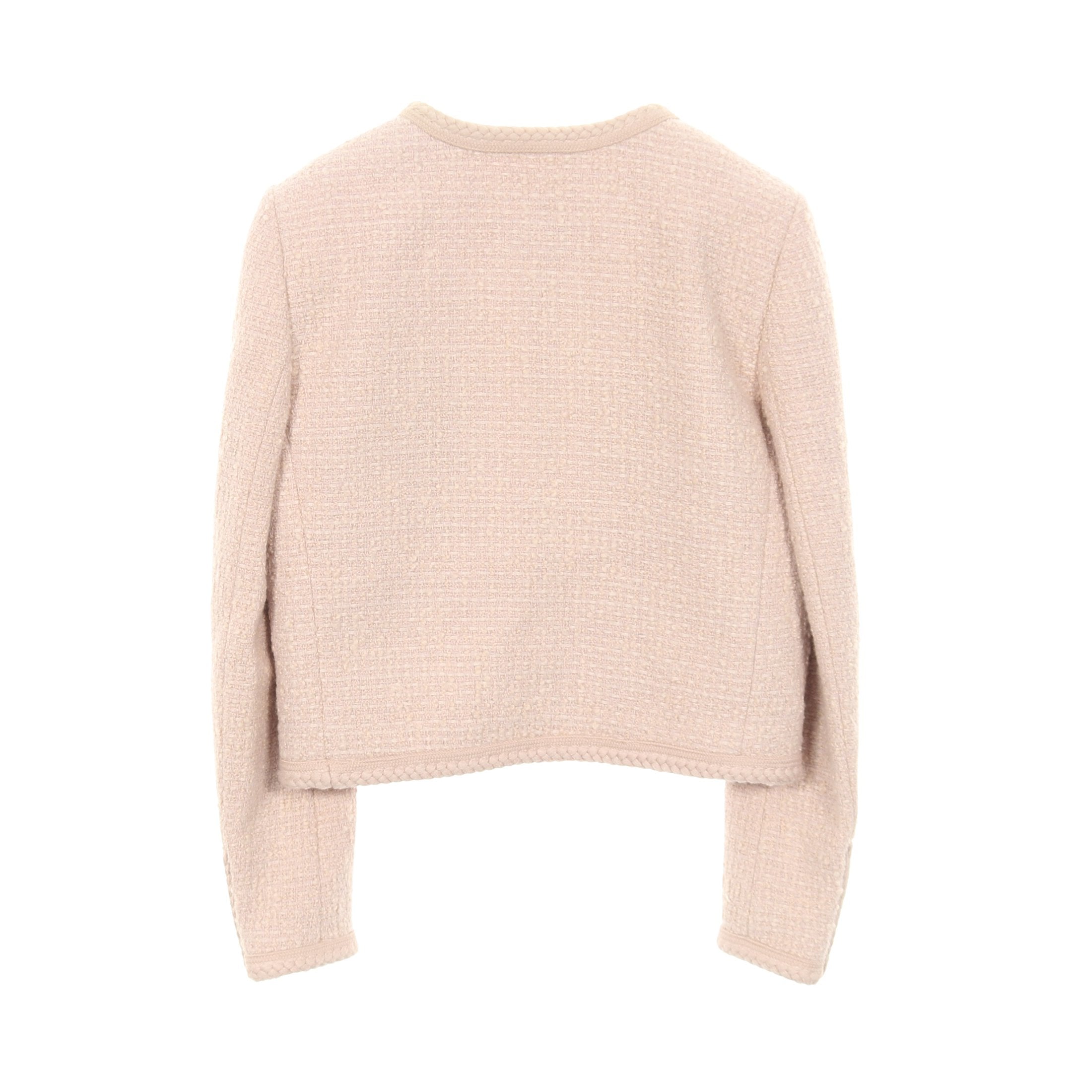 ツイード ノーカラージャケット ウール ダスティピンク セリーヌ – RECLO