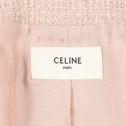 ツイード ノーカラージャケット ウール ダスティピンク セリーヌ アウター CELINE
