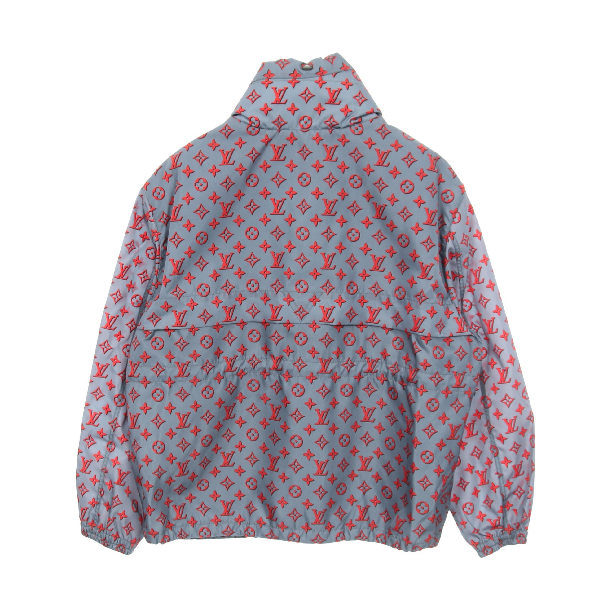 モノグラム ナイロンジャケット ナイロン ブルーグレー レッド フード付き ルイヴィトン アウター LOUIS VUITTON