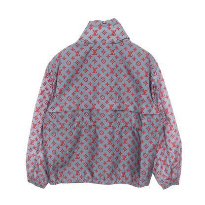 モノグラム ナイロンジャケット ナイロン ブルーグレー レッド フード付き ルイヴィトン アウター LOUIS VUITTON