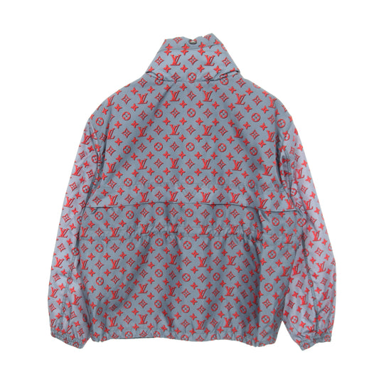 モノグラム ナイロンジャケット ナイロン ブルーグレー レッド フード付き ルイヴィトン アウター LOUIS VUITTON