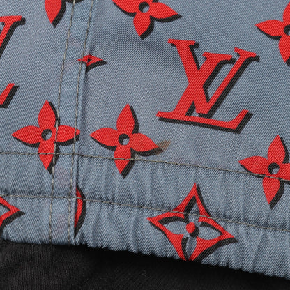 モノグラム ナイロンジャケット ナイロン ブルーグレー レッド フード付き ルイヴィトン アウター LOUIS VUITTON