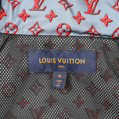 モノグラム ナイロンジャケット ナイロン ブルーグレー レッド フード付き ルイヴィトン アウター LOUIS VUITTON